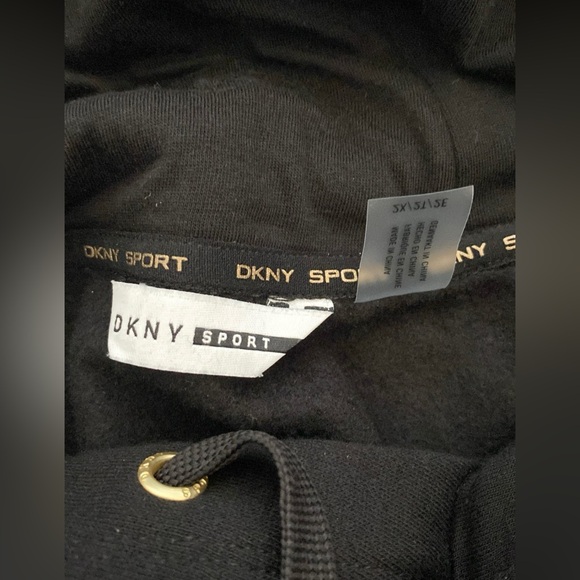 DKNY Plus Size Hoodie Drawstring Midi Dress Long Sleeve Pullover Black Gold 2X - Picture 7 of 7
